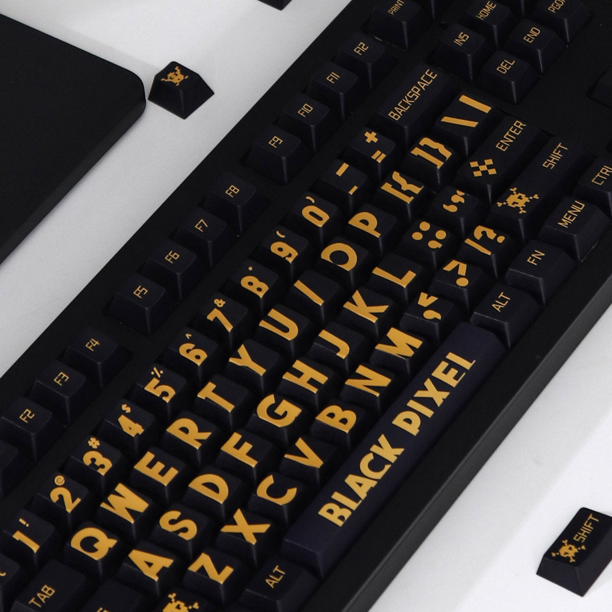 "BLACK PIXEL" Black & Yellow Cherry Profile PBT Dye-Sub Keycap Set
