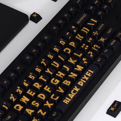 "BLACK PIXEL" Black & Yellow Cherry Profile PBT Dye-Sub Keycap Set