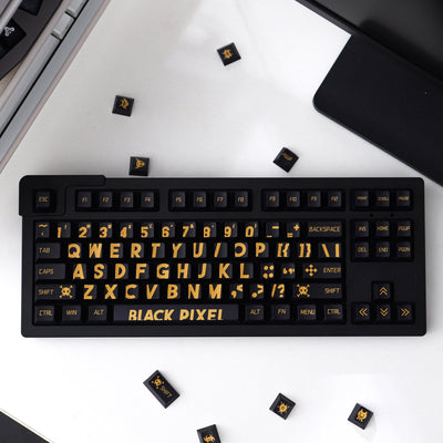 "BLACK PIXEL" Black & Yellow Cherry Profile PBT Dye-Sub Keycap Set